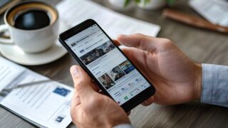 スマホで情報を検索している画像