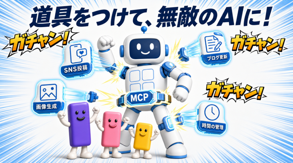 道具をつけて、無敵のAIに！（ガチャン！）